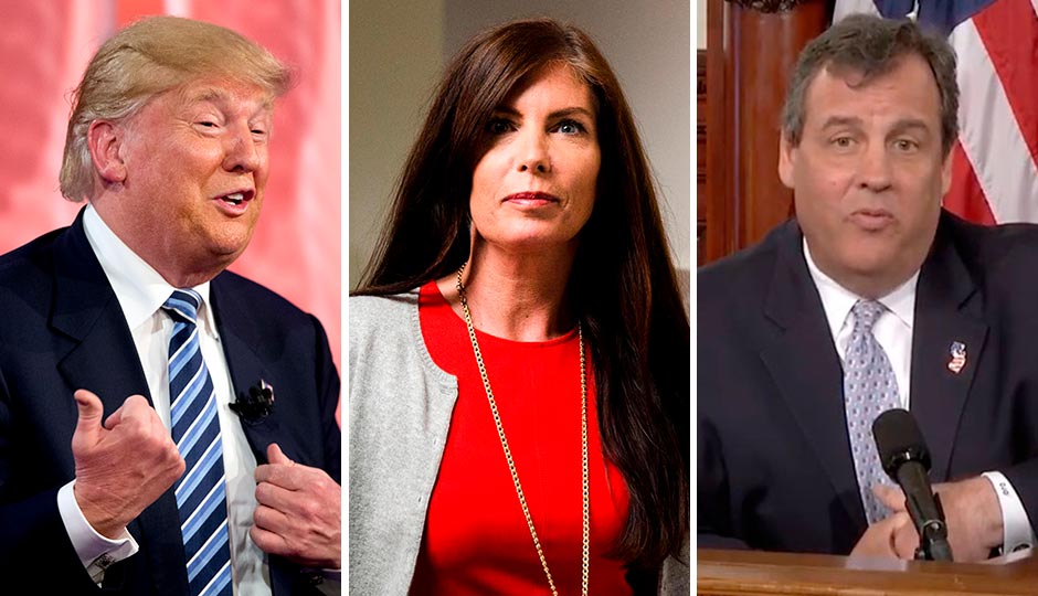 Trump photo: Andrew Harnik/AP. Kane: Matt Rourke/AP. Christie: still from NJTV livestream; used under a Creative Commons license