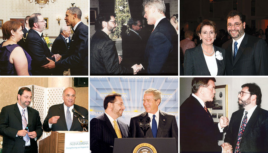 Luis Cortés with president Barack Obama, president Bill Clinton, U.S. Representative Nancy Pelosi, Pennsylvania governor Ed Rendell, president George W. Bush and Pennsylvania governor Tom Ridge.
