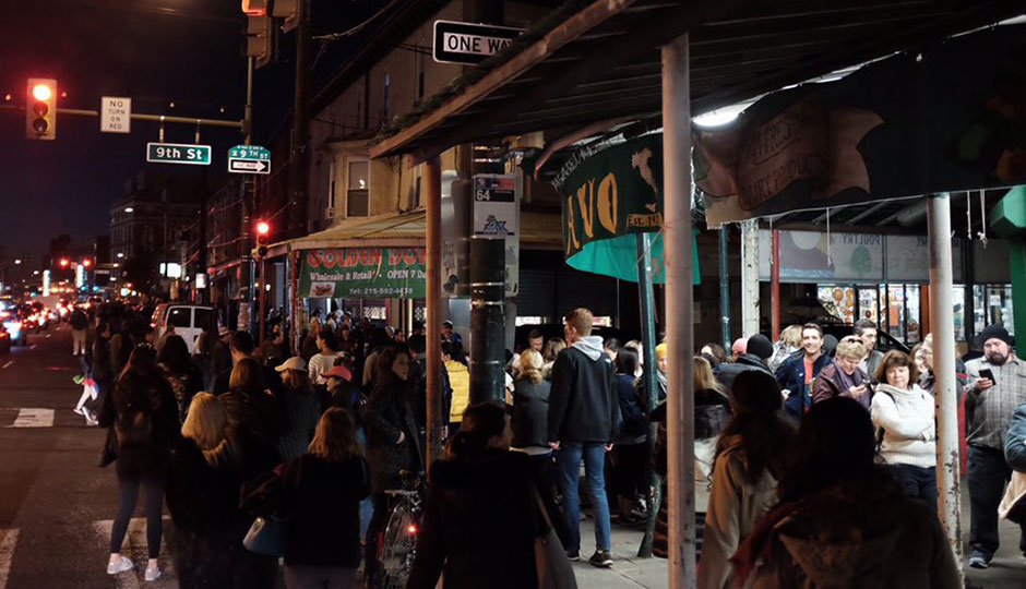 Line for the Hillary Clinton rally at the Italian Market