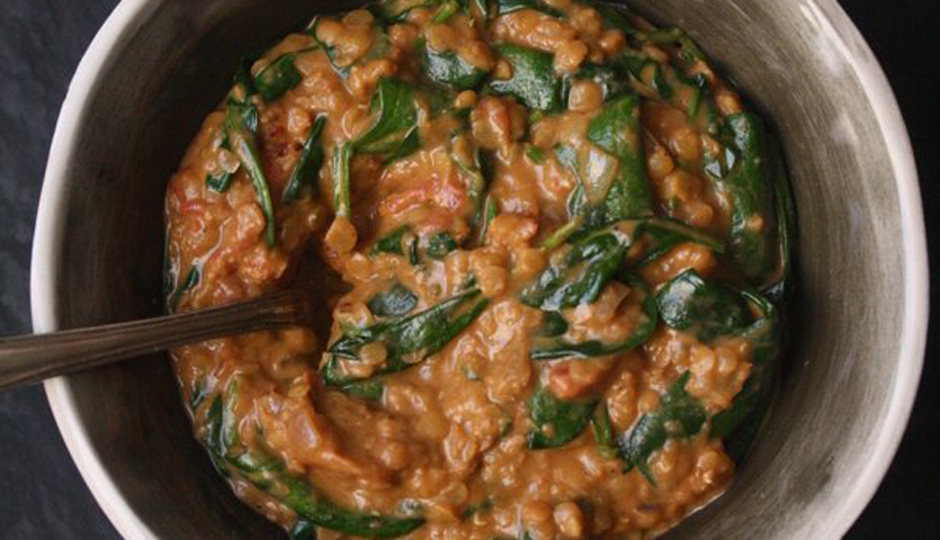 one-pan lentils and spinach
