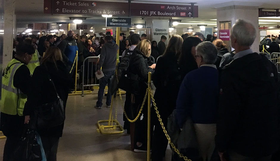 SEPTA commuters in long lines at Suburban