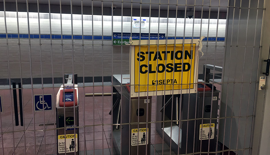 CLOSED STATION sign during SEPTA strike