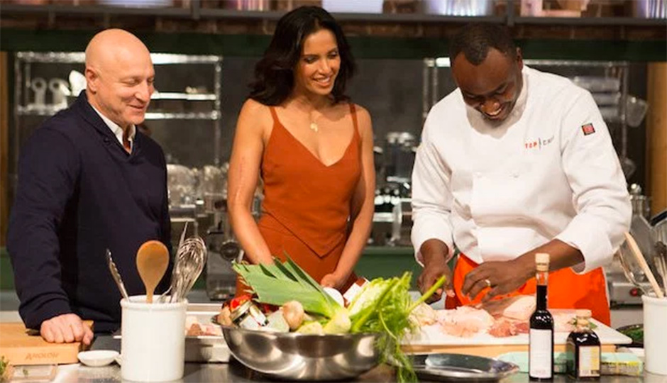Tom Colicchio, Padma Lakshmi and Sylva Senat | Photo via BRAVO TV