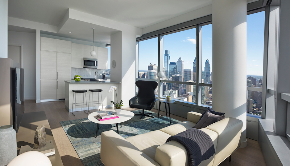 One of the furnished suites tour guests got to inspect. This unit was furnished and equipped like those on the penthouse floors, with even higher-end European appliances and furnishings, including a concealed refrigerator in the kitchen. |Photos: AKA