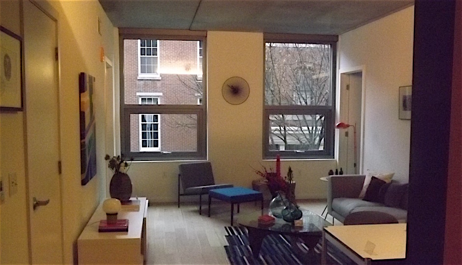 A finished model unit at The Bridge, outfitted with furniture from Millésimé | Ligne Roset. | Photos: Sandy Smith unless otherwise noted
