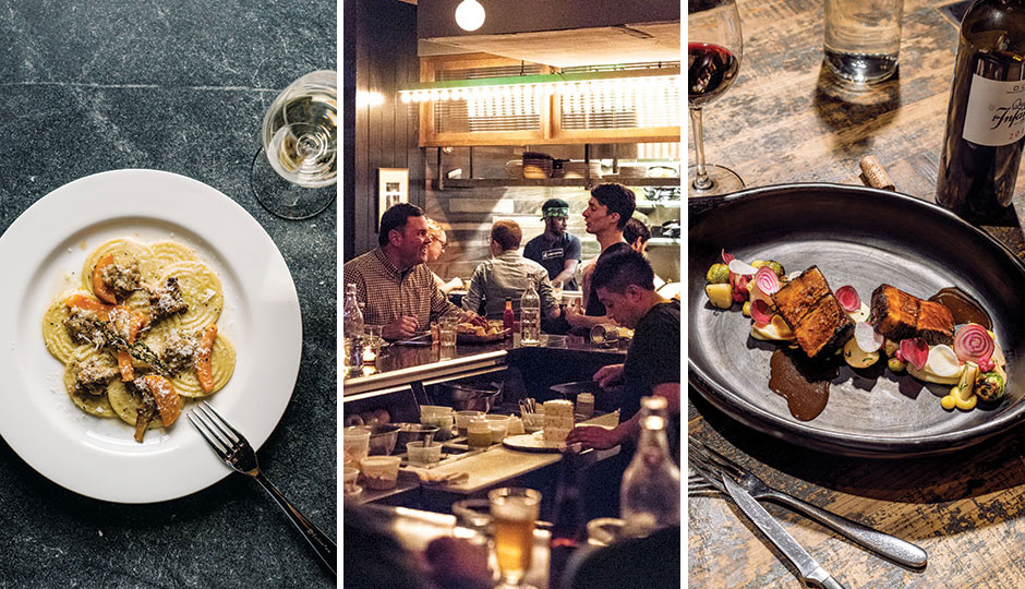 From left: Corzetti rabbit pasta from Wm. Mulherin’s Sons in Fishtown; Bud & Marilyn’s in Midtown Village; Spice-rubbed wagyu brisket at Vernick Food & Drink in Rittenhouse. | Photography by Christopher Leaman