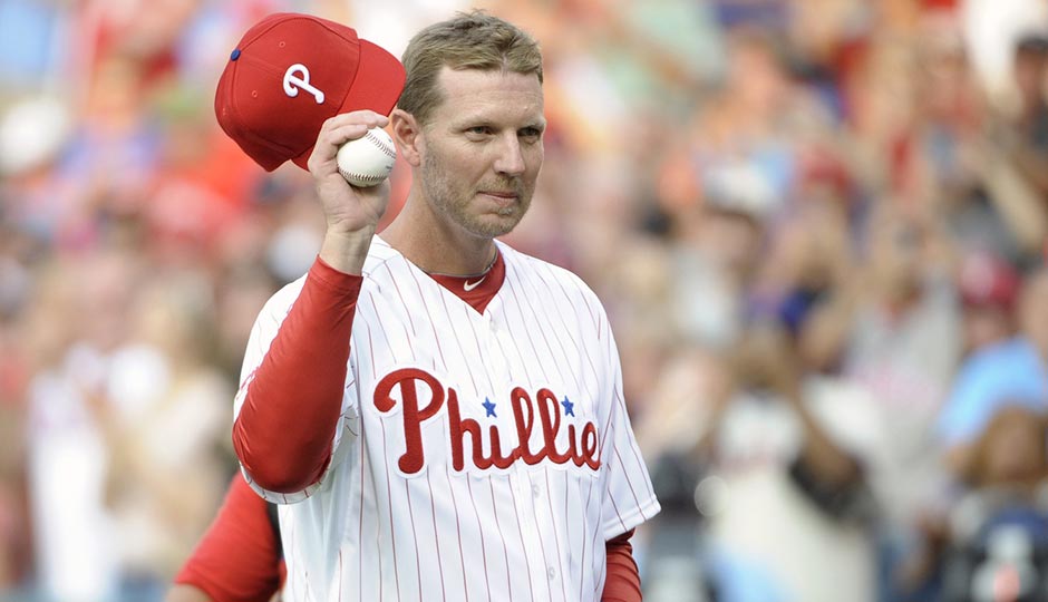 Roy Halladay acknowledging the crowd before throwing out a ceremonial first pitch in August 2014. Photo: Eric Hartline, USA Today Sports