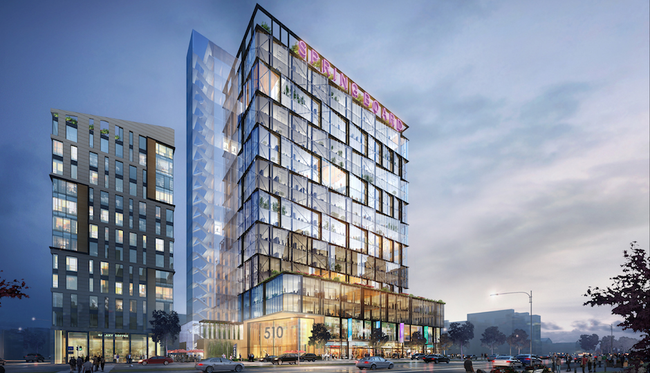Parkway Corporation's proposed development at Broad and Spring Garden would add offices to the residence-retail mix found in other North Broad projects currently underway. | Rendering © BLT Architects