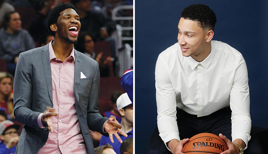 Left: Joel Embiid (Cal Sport Media/Associated Press); right: Ben Simmons (Steven Freeman/NBAE/Getty Images)
