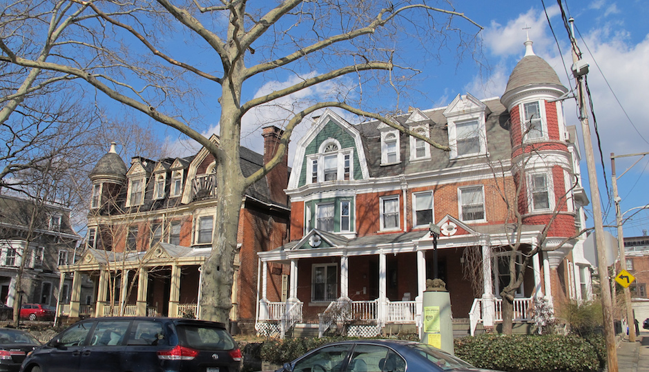 Spruce Hill's substantial rowhomes and twins are popular with the Penn crowd. | Photo: Plan Philly/Eyes on the Street, used under CC-BY-NC-ND-2.0