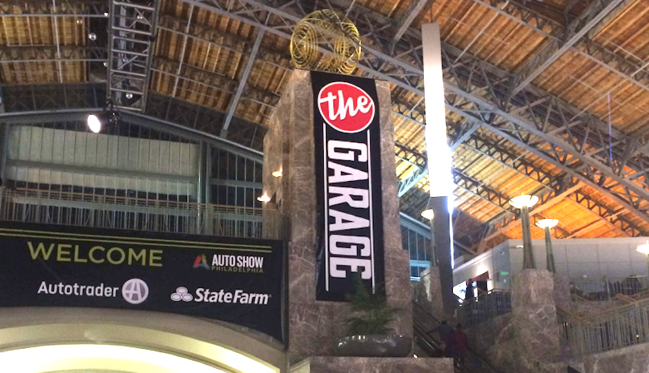 A photo of signage for "The Garage" bar at last year's Philadelphia Auto Show. (Court exhibit)