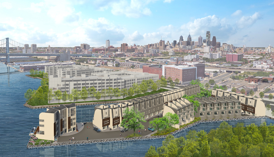 Aerial view of Pier 35 1/2, looking towards Center City
