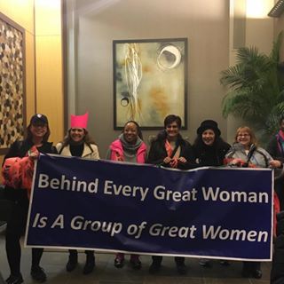 Ellen Weber and friends are prepared for the Women's March on January 21, 2017.