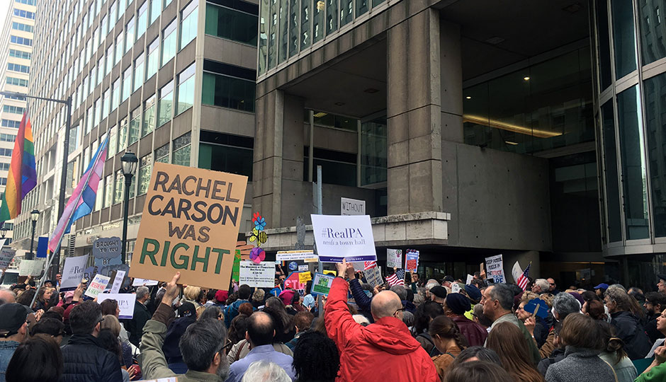 Protesters outside Sen. Toomey's office