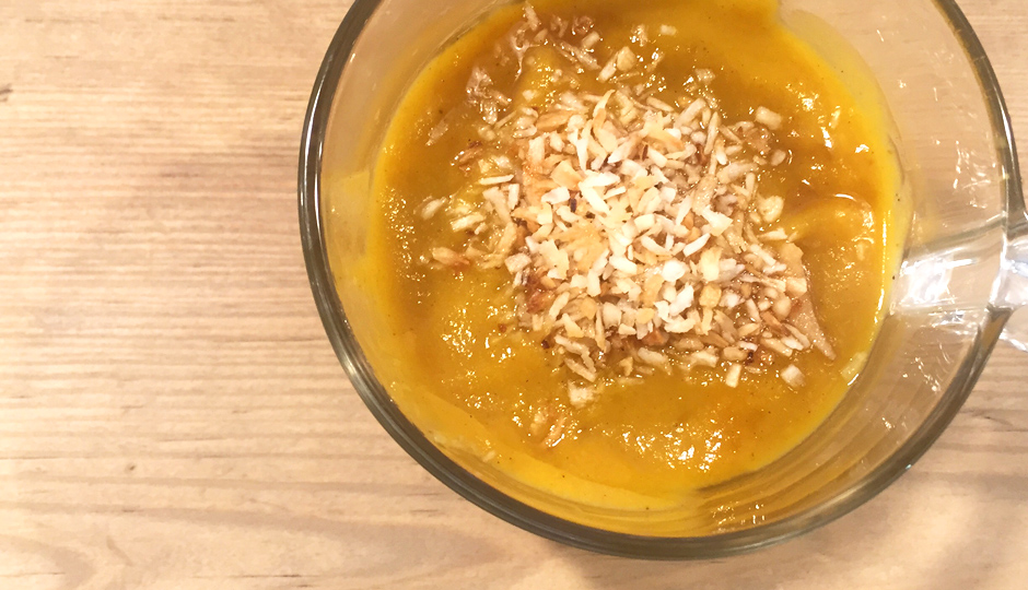 A sample of the new sweet potato breakfast soup at Pure Fare