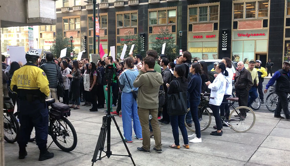 Protesters outside of Pat Toomey's office