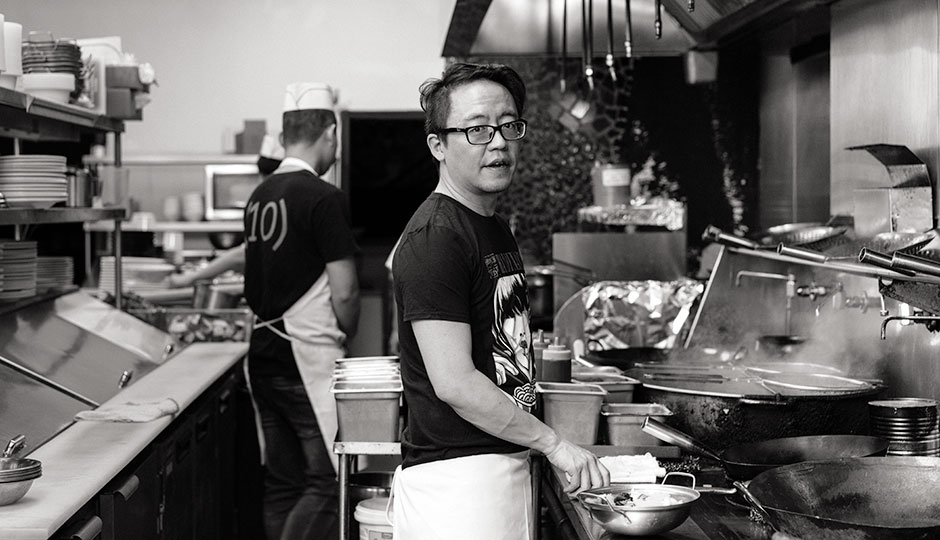 Han Chiang on the line. Photograph by Gene Smirnov.