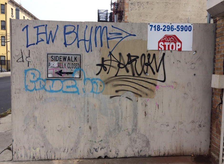 Some Lew Blum graffiti made it all the way to a wall in Brooklyn. (Photo by Dan McQuade)