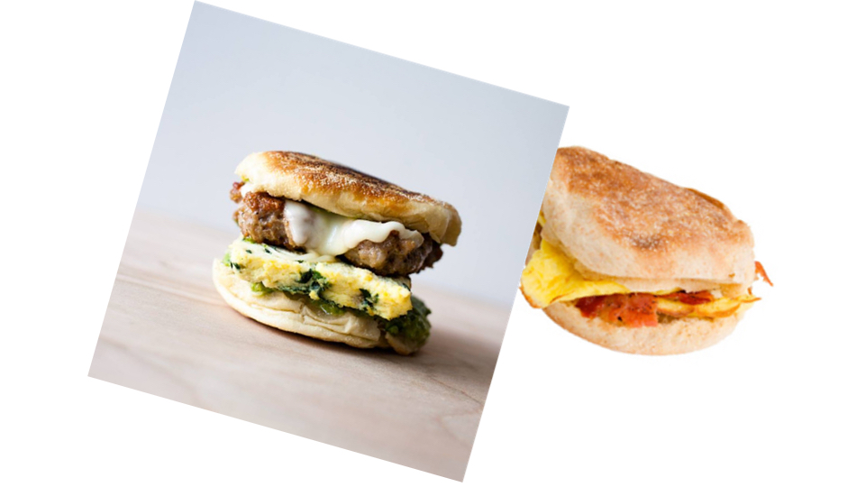 Res Ipsa breakfast sandwich (left)