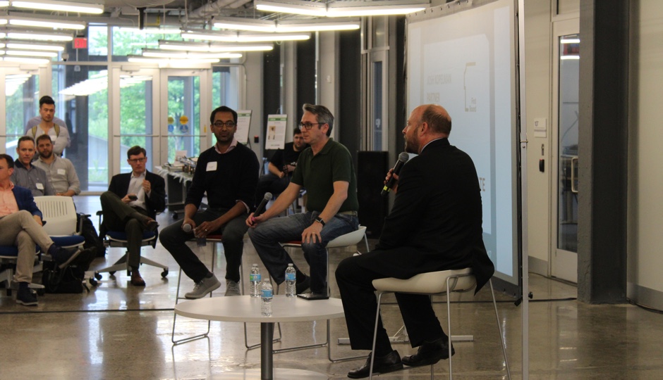 L to R: Apu Gupta, Josh Kopelman, and John Swartley at the Pennovation Center. Image courtesy of Penn Center for Innovation.