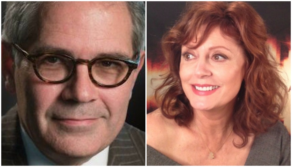 L: Courtesy of Larry Krasner's campaign | R: Susan Sarandon via Sillygoosefilms/Wikimedia Commons