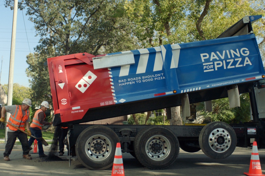 pizza, paving for pizza, domino's pizza, dominos