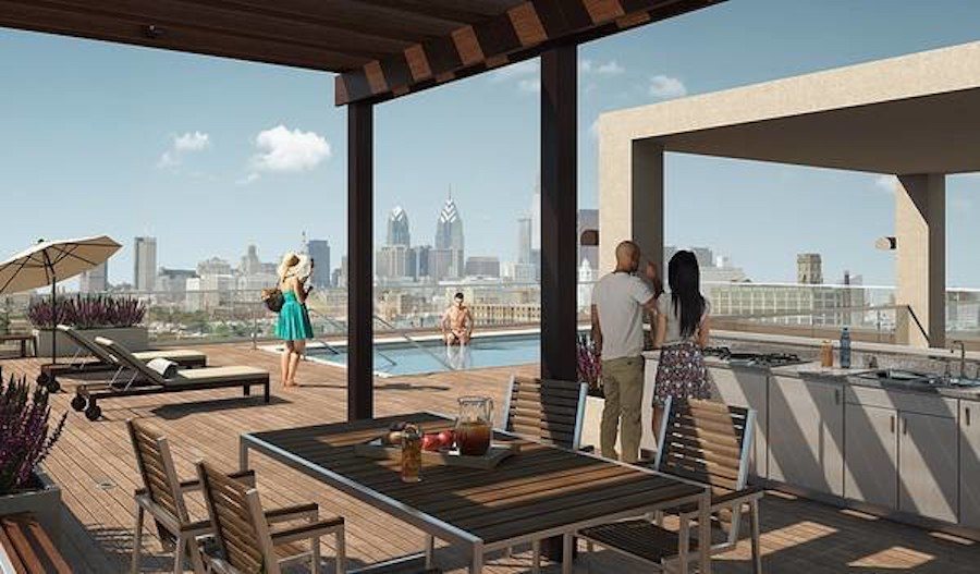 apartments for rent umbrella building roof deck rendering