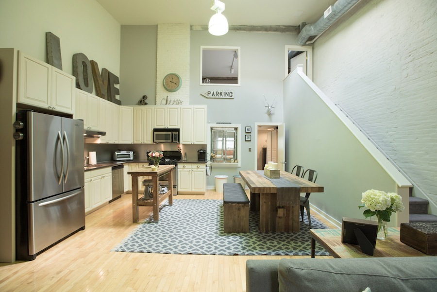 condo for sale northern liberties industrial loft dining room and kitchen