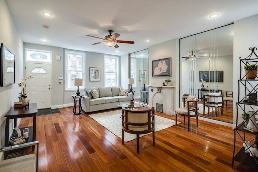 house for sale queen village rowhouse rehab living room