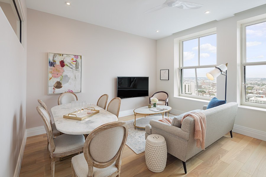 the atlantic apartments neoclassical 1-br living-dining area