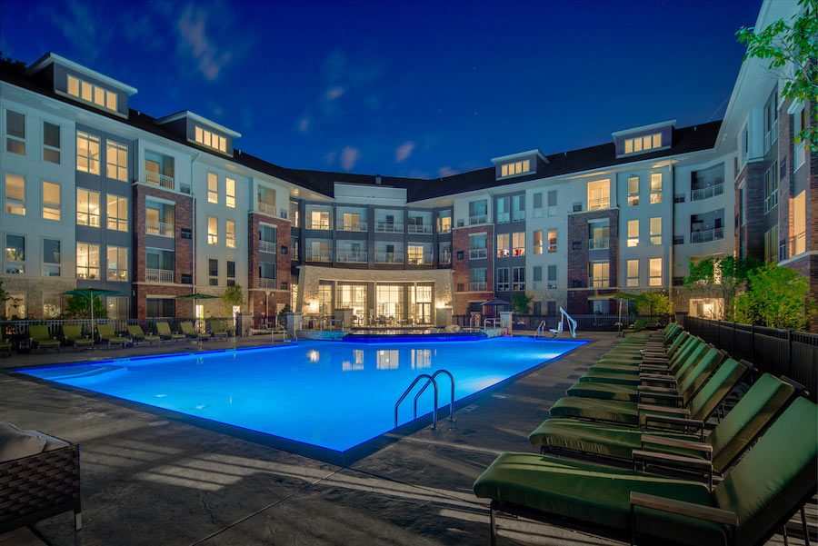 maybrook apartment profile pool at night