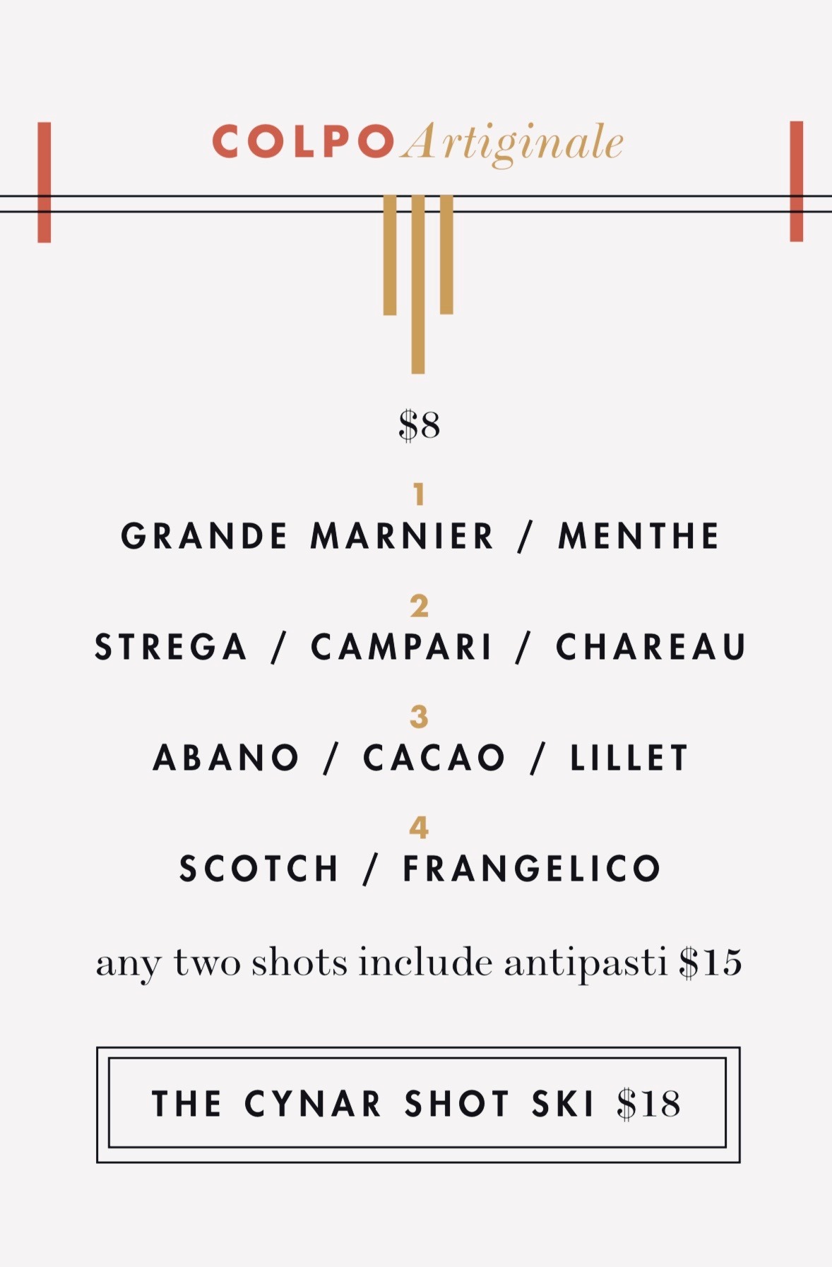 palizzi shots drinks menu