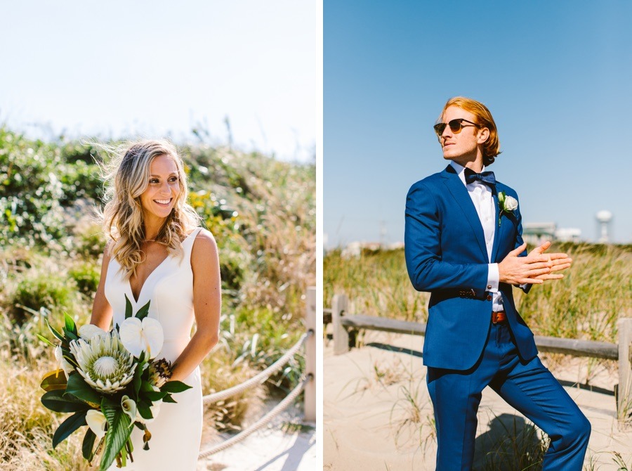Shore wedding bride and groom