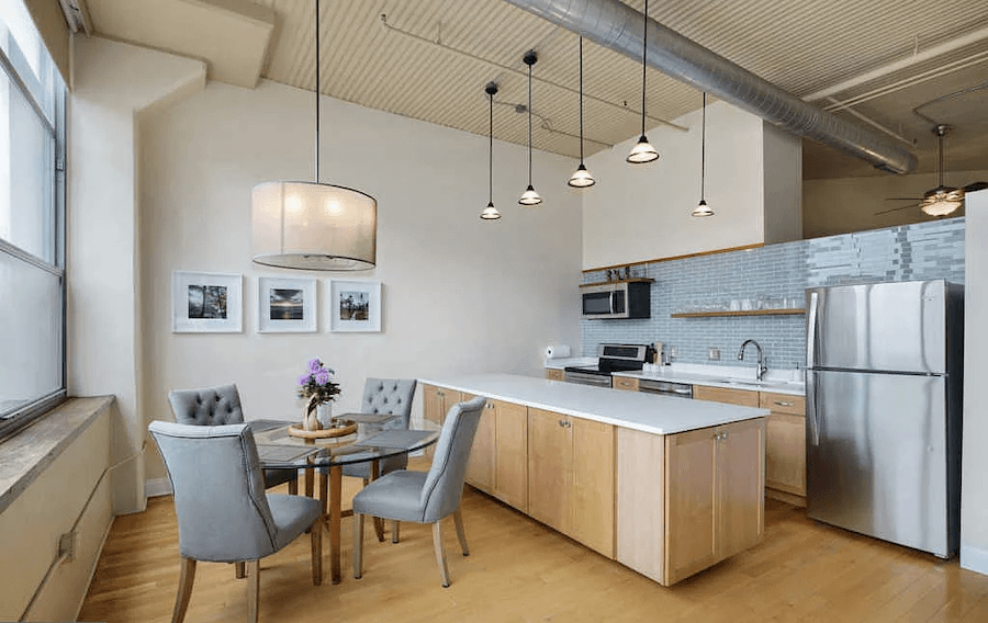 condo for sale logan square loft dining area and kitchen