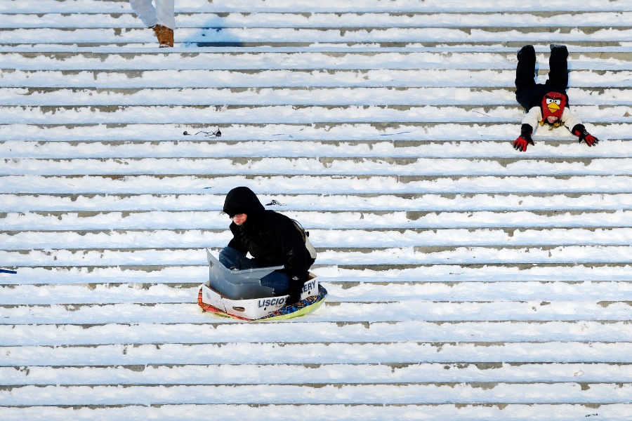 sledding art museum steps snow days