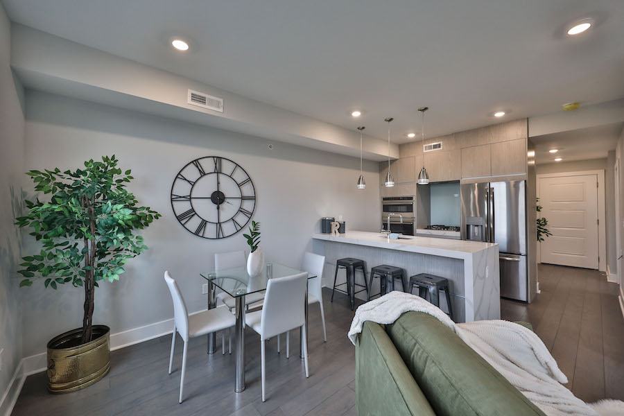 condo for sale fishtown starter condo dining room and kitchen