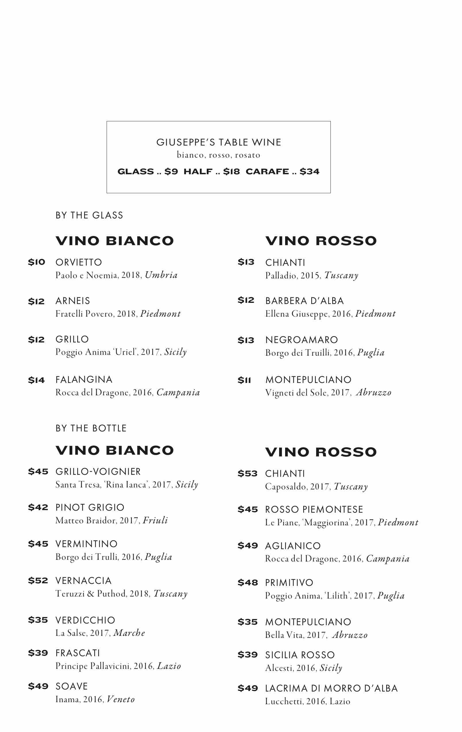 giuseppe sons cocktail menu philadelphia