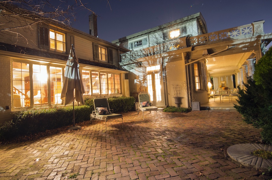 house for sale west chester sharples house rear patio at night