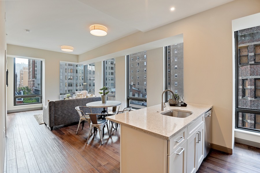 the harper apartment profile model 2br dining and living rooms