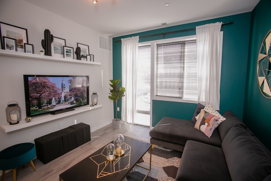 the hub at 31 brewerytown apartment profile model apartment living room