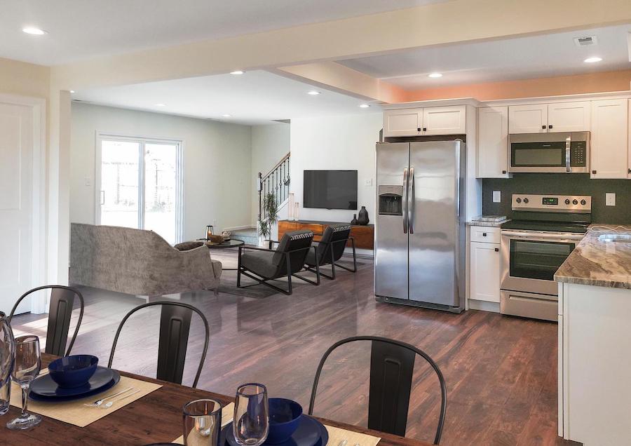 levittown rebuilt rancher dining room living room view