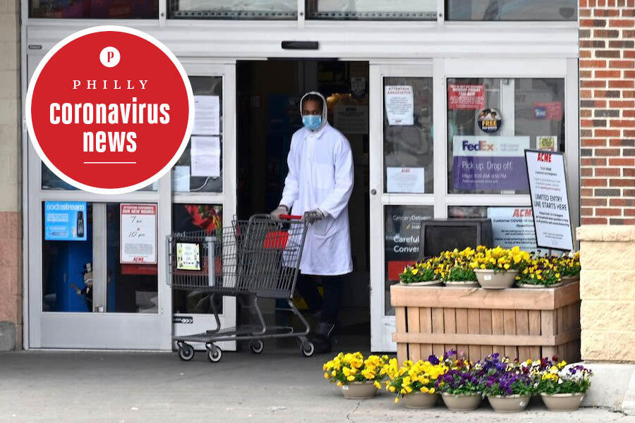 A person in a mask at the ACME grocery store in the Mt. Airy section of Philadelphia during the coronavirus crisis, on April 14, 2020.