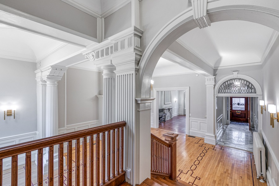 restored rittenhouse square brownstone townhouse for rent view of main living area from stairs