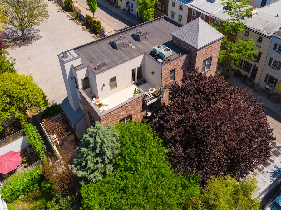 aerial view of roof deck