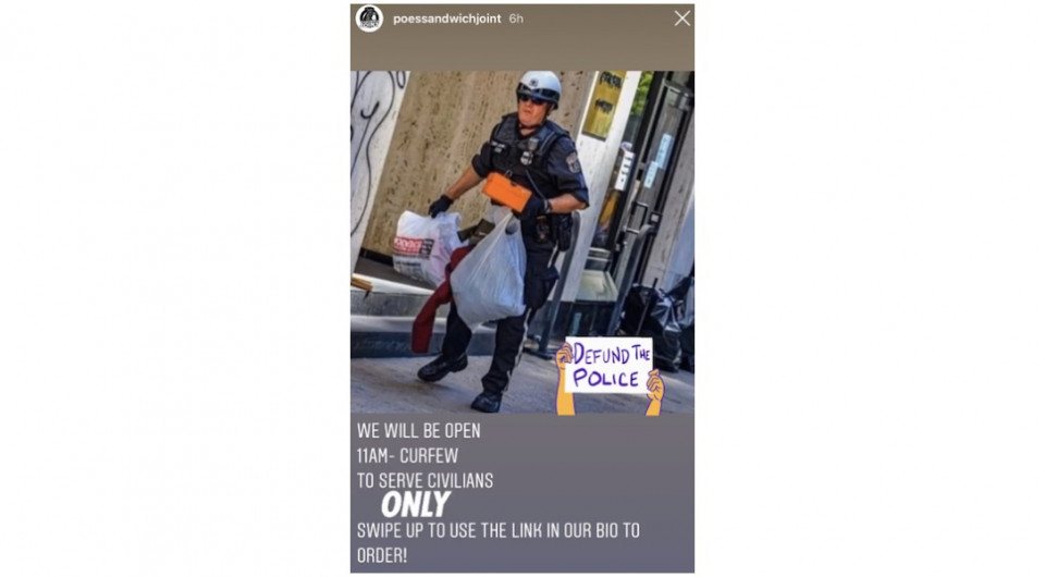an ad for poes sandwich joint, which refuses to serve police officers