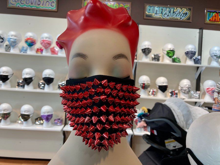 a spiked mask at the COVID store at the King of Prussia Mall