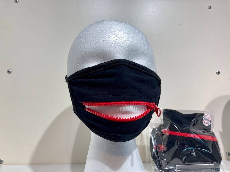 a mask with a zipper at the COVID store at the King of Prussia Mall