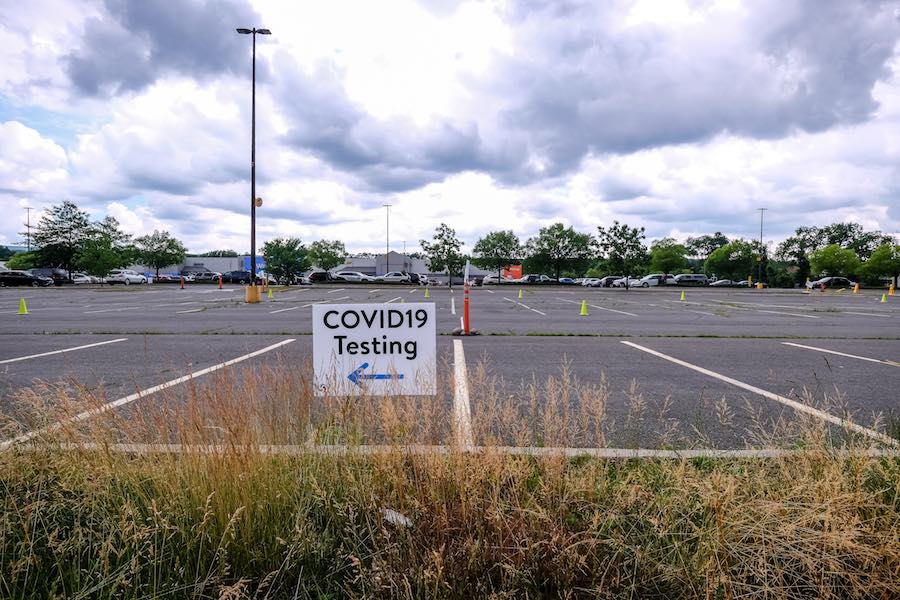 an empty Pennsylvania COVID testing center in a Walmart parking lot in Milford, Pennsylvania, the state with the lowest rate of COVID testing per capita in the United States