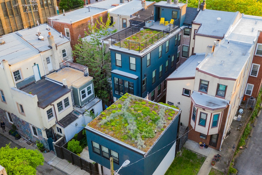 hawthorne renovated row house for sale aerial view of lot
