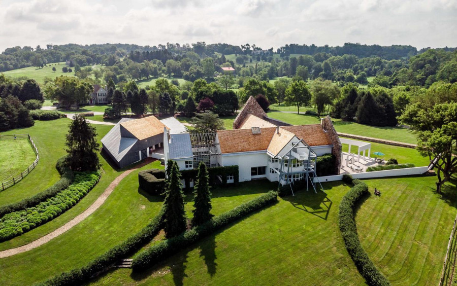 house for sale West Chester modern farm rear aerial view